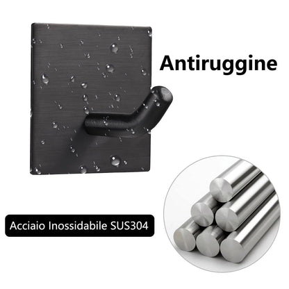 FOMANSH Heavy Duty Adhesive Hooks, Stick on Wall Adhesive Hangers, Strong Stainless Steel Holder, Self Adhesive Hooks for Kitchen Bathroom Home Door Towel Coat Key Robe 4 Packs Black