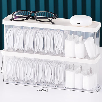 Nkocvew Charger Cable Cord Storage Organizer Box - 2 Pack With Lid - Easy Storage Without Cable Ties