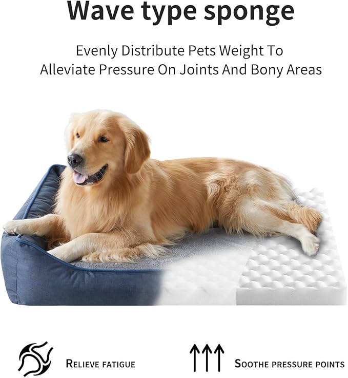 Tidore Orthopedic Dog Beds for Medium Dogs, Durable Egg Crate Foam Sofa Dog Bed wit Washable Removable Cover,Waterproof Lining,Pet Bed for Large Dogs (Denim Blue, 39.4" L x 31.5" W x 7.4" Th)