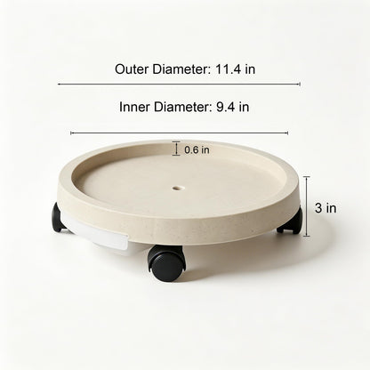 SOLEISLAND 11 Inch Round Plant Caddy 4 Pack, Flower Pot Rolling Tray with Lockable Wheels & Drawer Drainage Reservoir, Heavy Duty Garden Plant Stand, Light Beige