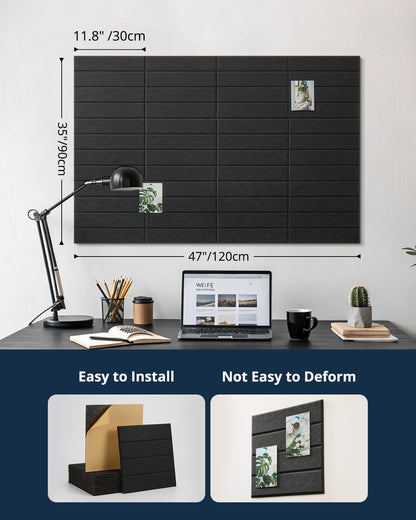 Woovio Cork Board 48"x36" Large Felt Bulletin Board with Self Adhesive, Cork Boards for Walls for Office-12 Pack Pin Board Use in Home Classroom Office Wall Decor Black