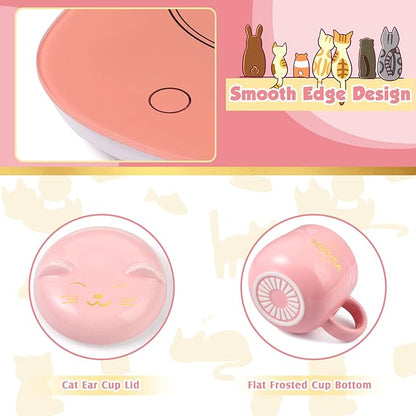 Honeydak Coffee Mug Warmer Cute Cat Mug Set Cup Warmer Christmas Gifts for Women Heated Coffee Warmers for Mom Home Office Desk Valentine's Day Anniversary Birthday Gifts(Sakura,Pink)