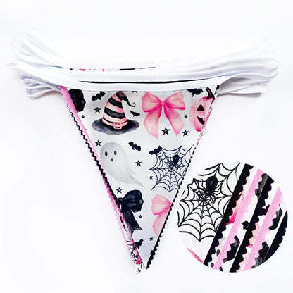 31Ft Pink Black Halloween Party Decorations Spider Bow Pumpkin Skull Bats Fabric Pennant Banner Triangle Flag Garland Streamer for Halloween Trick or Treat Birthday Baby Shower Outdoor Party Supplies