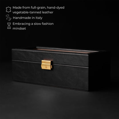 Time Resistance Leather Watch Box – 3-Slot Luxury Organizer for Men & Women – Italian Leather Watch Display Case (Black)
