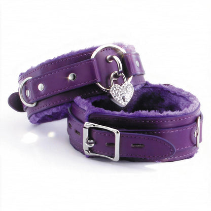 NouAn Leather Choker Necklace for Women - Gothic Collar Choker with Heart Love Lock And Soft Inner Lining - Adjustable Fit for Daily Wear and Themed Occasions Black Bling Lock Purple