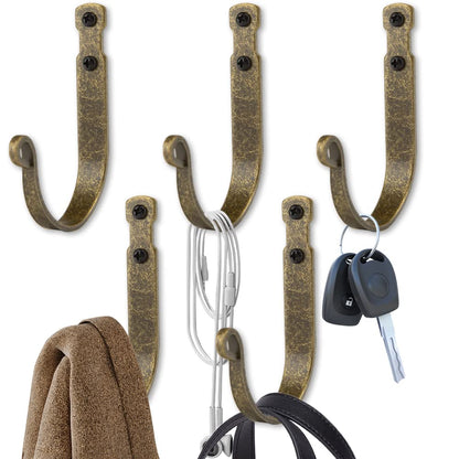 Wrought Iron Wall Mounted Hooks Heavy Duty Garage Storage Organizer Decorative Hanger for Home Garage Bathroom Kitchen Door Office Hanging Coat, Keys, Towel, Tools, Bags, Hat (Bronze)