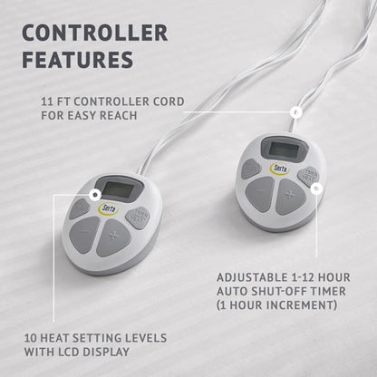 Serta Waterproof Heated Mattress Pad - Electric Bed Warmer with 10 Heat Settings, Auto Shut Off Timer, ETL Certified Electric Mattress Pad, Elastic Deep Pocket, Machine Washable, White Queen