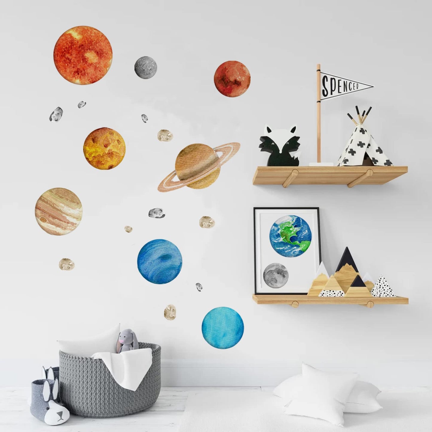 Solar System Wall Stickers for Kids, Universe Space Wall Sticker, Large Size Planet Wall Decal, Space Wall Decor for Bedroom Classroom Playroom Nursery Birthday Gift Idea(M)