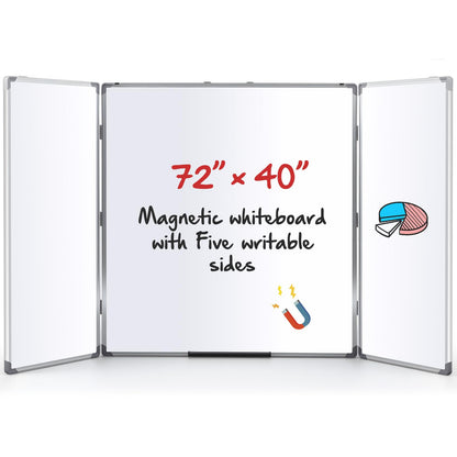 AmazingSpark 72” x 40” Foldable Whiteboard Dry Erase Board Large Tri Folding Whiteboard Magnetic Dry Erase Board, Wall Aluminium Frame and Pen Tray for Office, Home