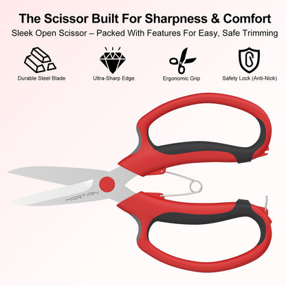 Florist Scissors – Japanese 420 J2 Stainless Steel Blades, Sharp Precision Shears for Flower Arranging, Stem Cutting & Crafting | Ergonomic Grip
