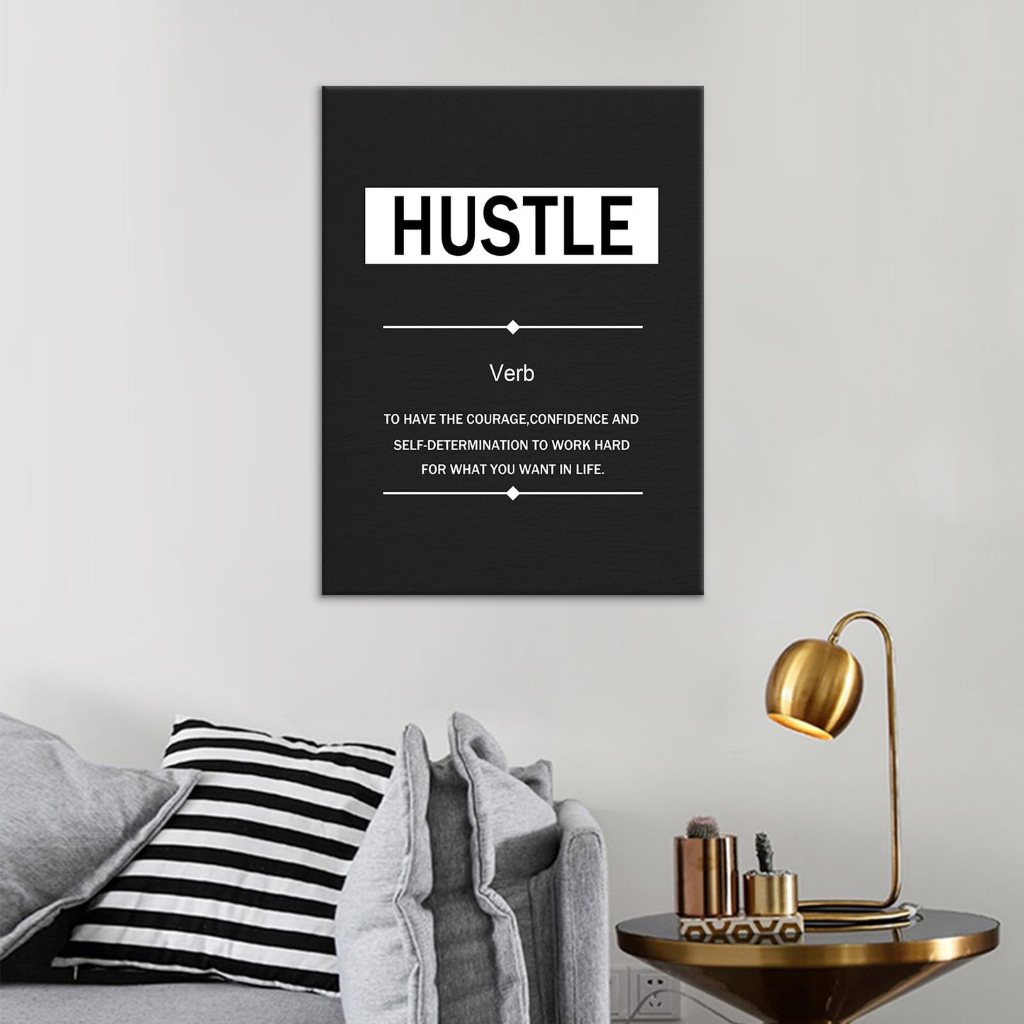 YSPCSUN Inspirational Posters for Office, Hustle Definition Canvas Poster Single Panel Wall Decor for Home Office Dorm Classroom, Framed Canvas Art, 24x18inch