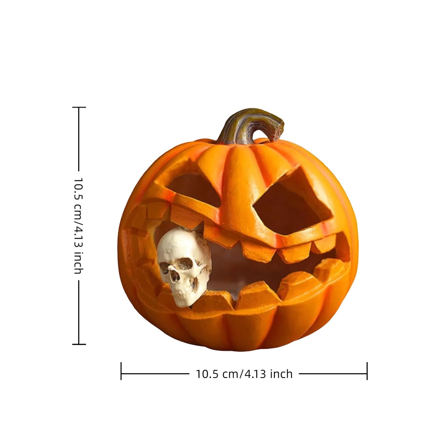 Resin Thanksgiving Day Pumpkin Lantern Skull Figurines with LED Lights, Spooky Jack O' Lantern Statue for Indoor & Outdoor Halloween Decor, Table Centerpiece for Living Room, Bedroom, Party, Yard