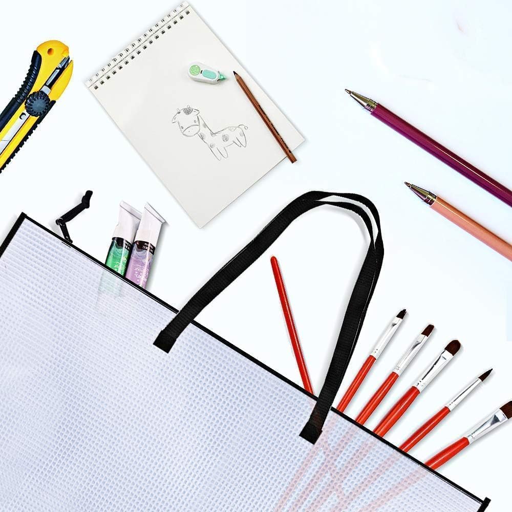 Opret 2 Pack 19x25 inch Art Portfolio Bags, Artwork Storage Case with Handle and Zipper Vinly Mesh Folder Organizers for Bulletin Boards, Scrapbooks, Keepsake and Poster Storage