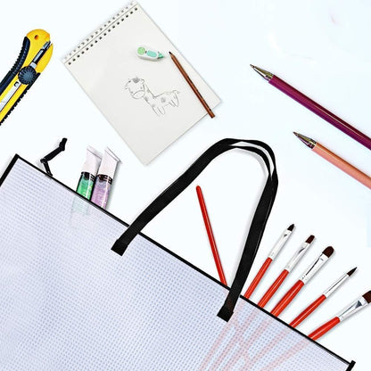 Opret 2 Pack 19x25 inch Art Portfolio Bags, Artwork Storage Case with Handle and Zipper Vinly Mesh Folder Organizers for Bulletin Boards, Scrapbooks, Keepsake and Poster Storage