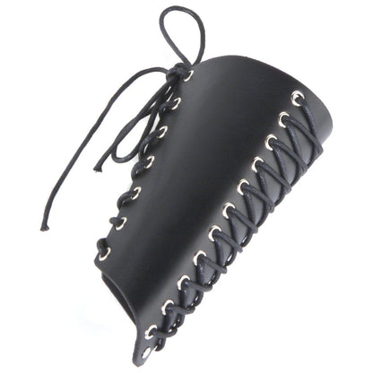 HZMAN 2 Pack Unisex Faux Back Leather Gauntlet Wristband Wide Bracer Arm Armor Cuff (Black 2Pcs)