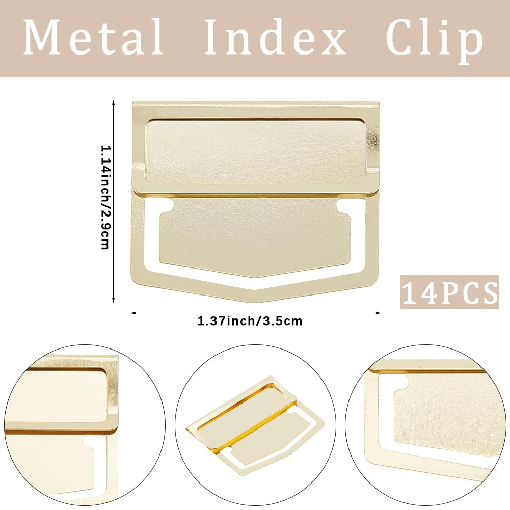 CRASPIRE 14Pcs Metal Bookmark Page Clip Index Clips 1.1 x 1.4 Inch Golden Stainless Steel Retro Book Page Line Markers Label Planner Clamps Accessories for Reading Notebook Office School Supplies