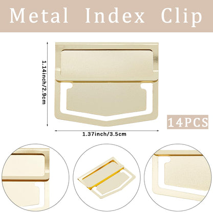 CRASPIRE 14Pcs Metal Bookmark Page Clip Index Clips 1.1 x 1.4 Inch Golden Stainless Steel Retro Book Page Line Markers Label Planner Clamps Accessories for Reading Notebook Office School Supplies