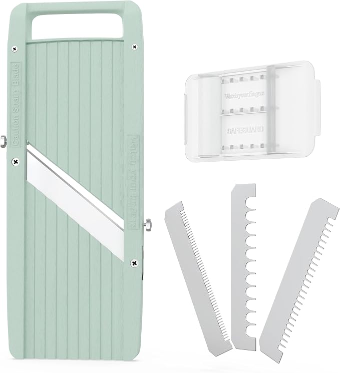 Vollum Japanese Mandoline Slicer – Professional Slicer Vegetable Cutter Japanese Mandoline Slicer for Kitchen with Interchangeable Stainless Steel Blades – Narrow Handheld Food Manual Slicer