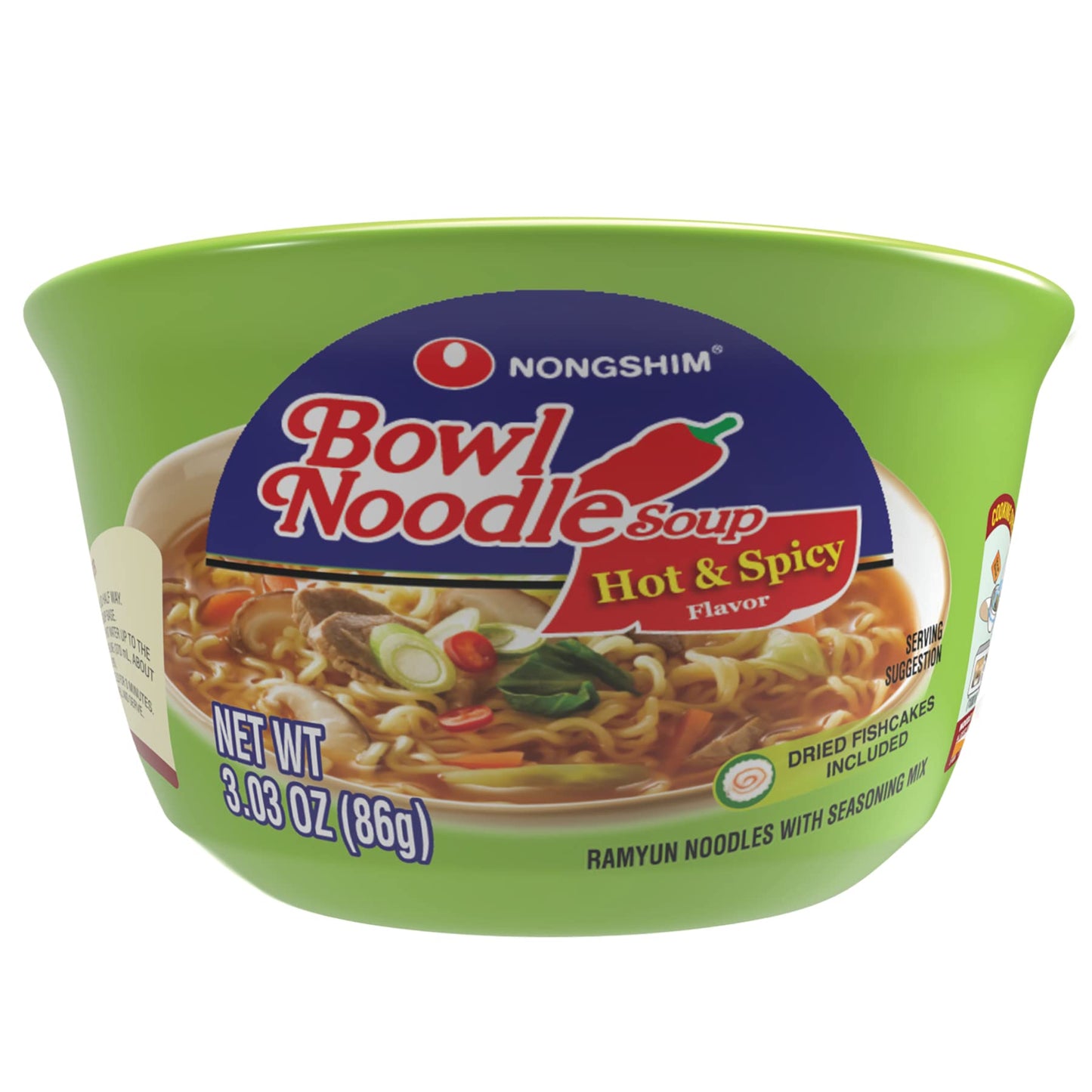 Nongshim Ramen Noodles, Gourmet Instant Ramen bowl, Premium Microwavable Noodle Soup, Hot & Spicy, 3.03 Ounce (Pack of 12)