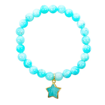 Amazonite Bracelet Birthday Favors for Kids, Toddler Bracelet with Certified 925 Sterling Silver 18K Gold Vermeil Amazonite Crystal Star Charm