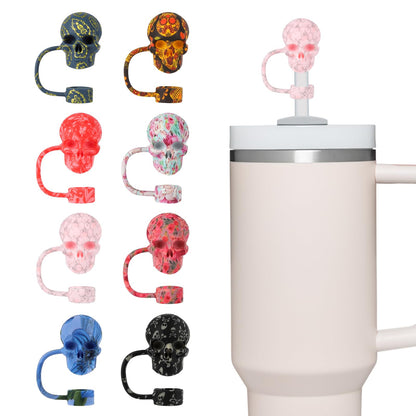 8 Pack Skull Straw Toppers for Stanley Cup 30&40oz, Tumbler Water Cup Accessories, Reusable Dust-Proof 3D Straw Cover Cap, Hollaween Gift (8 Colors)