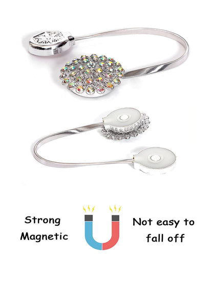 Magnetic Tiebacks for Curtains, 2 Pack Sparkling Crystal Flower Curtain Tiebacks Curtain Buckle Clips with High-Elastic Spring Wire for Home Office Decoration (White)