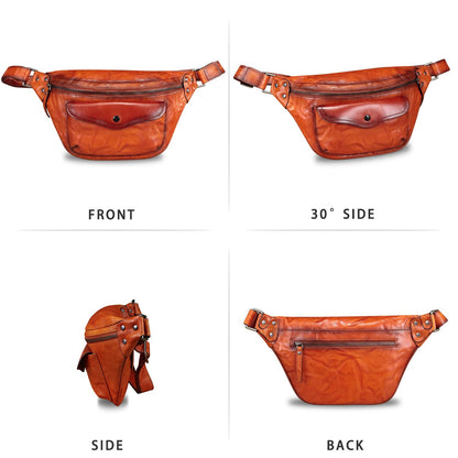 Genuine Leather Fanny Pack for Women and Men Vintage Real Leather Sling Bag Crossbody Bag Fashion Waist Bag Chest Purse (DarkBrown)