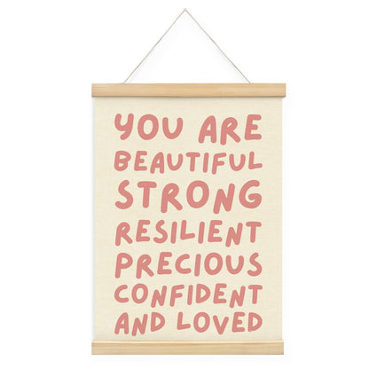 STHTTSW Positive Affirmations Baby Girl Nursery Decor,You Are Beautiful Banner Poster Hanger with Wooden Frames,Inspirational Wall Art for Toddler Girls Bedroom Kids Room Wall Decor 12x16 Inch