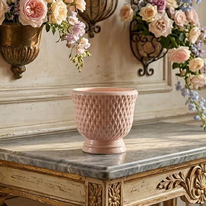 Napco Imports Decorative Home or Garden 4 x 4.75 Inch Indoor or Outdoor Compote Flower Pot Planter Pink Dimple