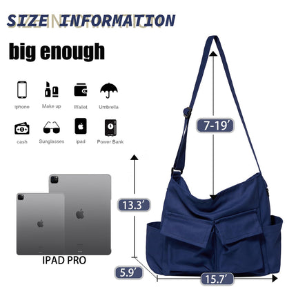 Canvas Messenger Bag Large Hobo Crossbody Bag with Multiple Pockets Casual Shoulder Tote Bag for Women and Men