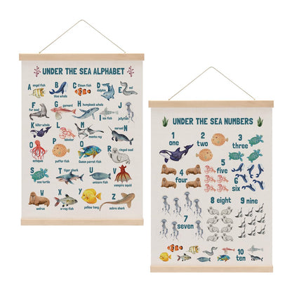 Number Chart Alphabet Poster Hanger, ABC Chart Wall Decor, Toddler Learning Posters, Educational Posters Homeschool Supplies, Sea Animals Wall Art Wall Hanging Banner Living Room Nursery Decor