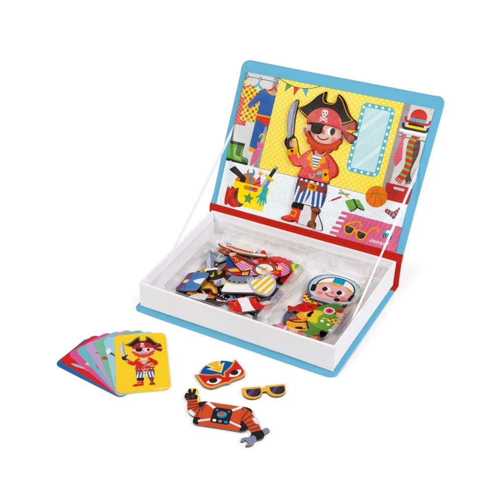 Janod - MagnetiBook 45 pc Magnetic Boys Costumes Dress Up Game - Travel Entertainment - Encourages Imaginative Play - Boosts Creativity and Confidence - Enhances Fine Motor Skills