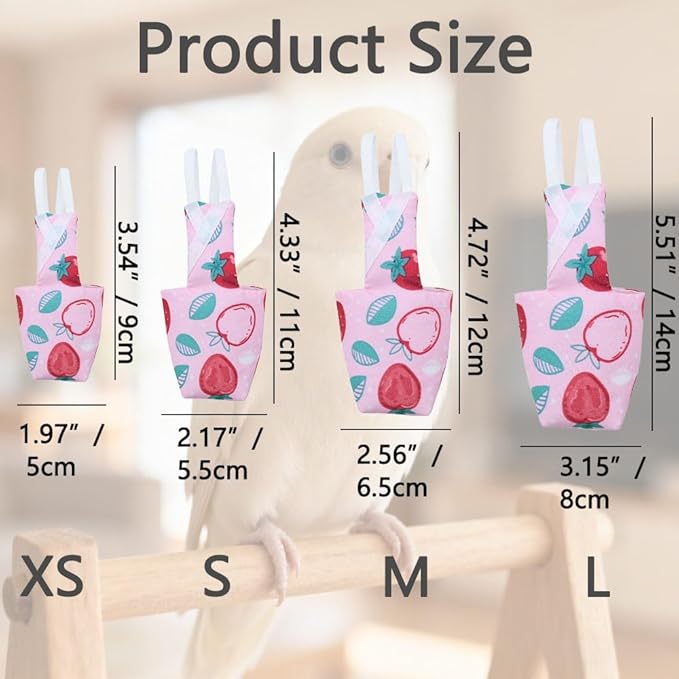 4pcs Bird Diaper Parrot Flight Suit with Waterproof Inner Layer Pigeon Pants Parrot Nappy Reusable Cockatiel Clothes Adjustable for Parakeet Mini Macaw Budgie Canary - color2 S