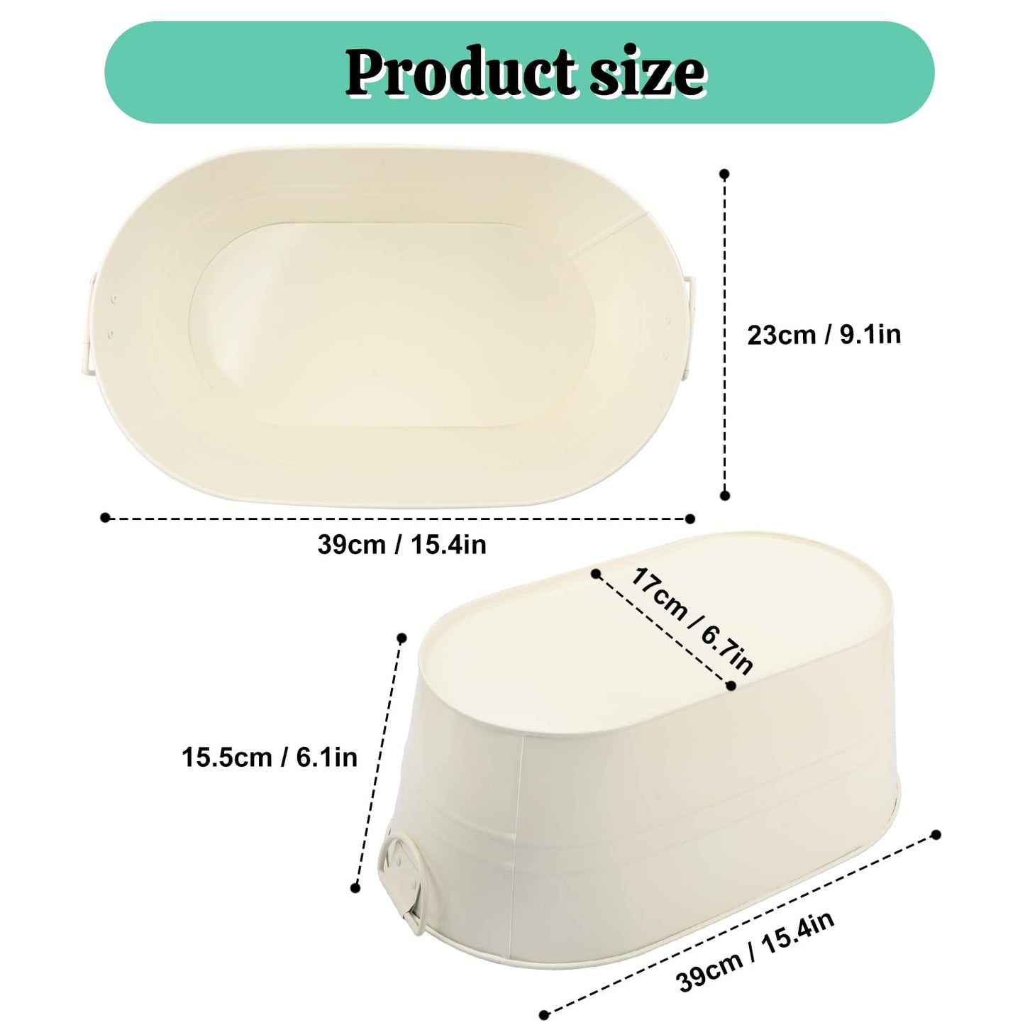 GENHAKON 3 PCS 15.3 x 9 x 6 inch White Metal Galvanized Tub with Handles, 3 Gallon Large Beverage Tubs for Wine, Cocktails, Parties, Outdoor Beer Ice Tub