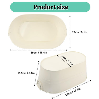GENHAKON 3 PCS 15.3 x 9 x 6 inch White Metal Galvanized Tub with Handles, 3 Gallon Large Beverage Tubs for Wine, Cocktails, Parties, Outdoor Beer Ice Tub