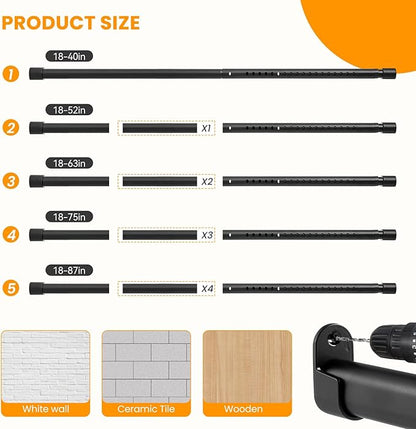 Oval Closet Rod for Hanging Clothes Adjustable Closet Rods 18 to 40 Inch Heavy Duty Black Poles Bar Closet Rod Expandable for Wardrobes Laundry RV