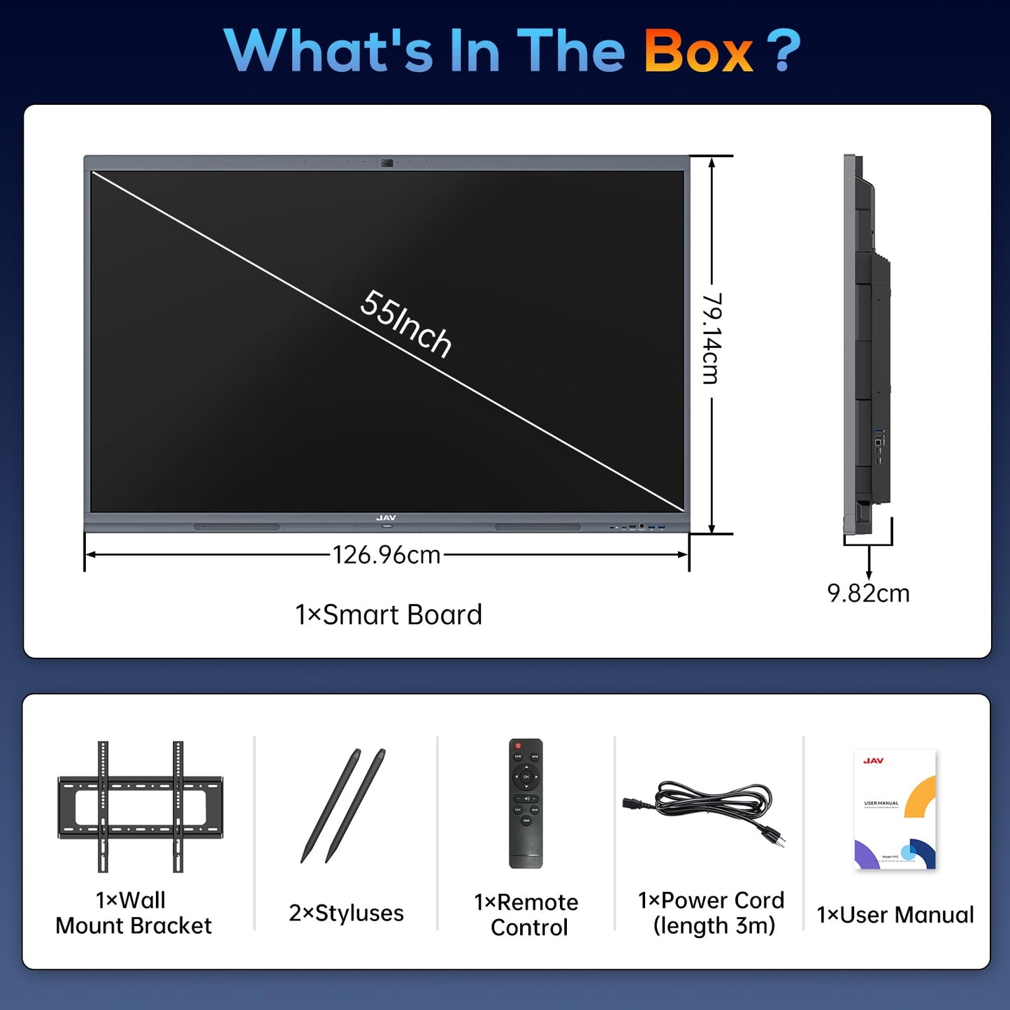 JAV Smart Board Interactive Whiteboard for Classroom Office Home, 4K UHD 8+128GB Touchscreen Smartboard with Built-in EDLA Licensed Android OS & Open App Ecosystem, Wi-Fi & Bluetooth