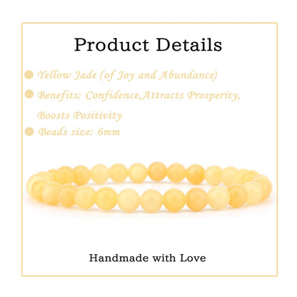 Bymitel 6mm Yellow Jade - Handmade Reiki Gemstone Stretch Bracelet, Natural Beauty & Spiritual Essence, Crystal Healing for Unisex Adults