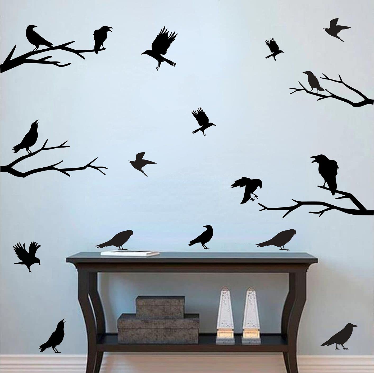 Black Crows Wall Decals Winter Branches Wall Decals Bird Wall Stickers Bedroom Farmhouse Living Room Window Clings