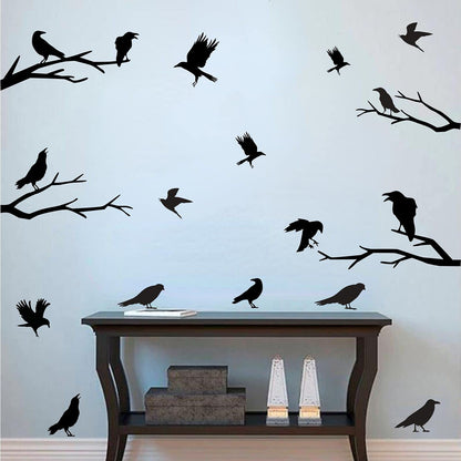 Black Crows Wall Decals Winter Branches Wall Decals Bird Wall Stickers Bedroom Farmhouse Living Room Window Clings