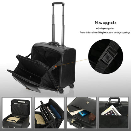 Leathario Leather Rolling Laptop Case Wheeled Briefcase Suitcase Roller Boarding