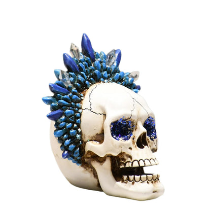 KalyZ@rts Skull Head Sculpture, Halloween & Gothic Decor, Creative Desktop Ornament, Resin Human Head Bone Model for Home Decoration, Bookshelf and Desktop, Model Anatomical Medical Skeleton (Blue)