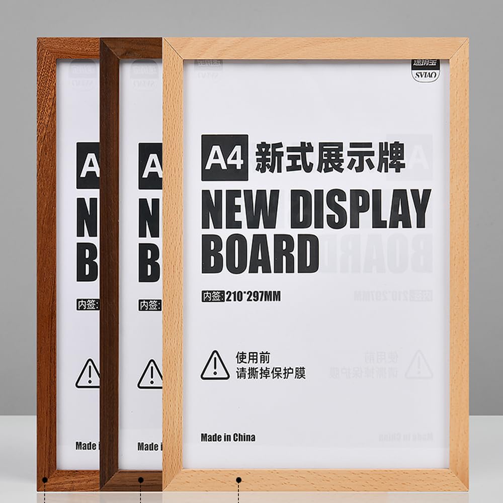 ECKEK Wall Mount Acrylic Sign Holder Self Adhesive Magnetic Display Frame Clear Document Frame for Office, Store, School, Home, Wall Picture Frame (Walnut A4 210×297mm/8.27×11.69inches)