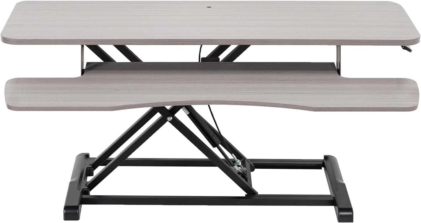 VIVO 36 inch Desk Converter, K Series, Height Adjustable Sit to Stand Riser, Dual Monitor and Laptop Workstation with Wide Keyboard Tray, Gray Top, Black Frame, DESK-V036KG