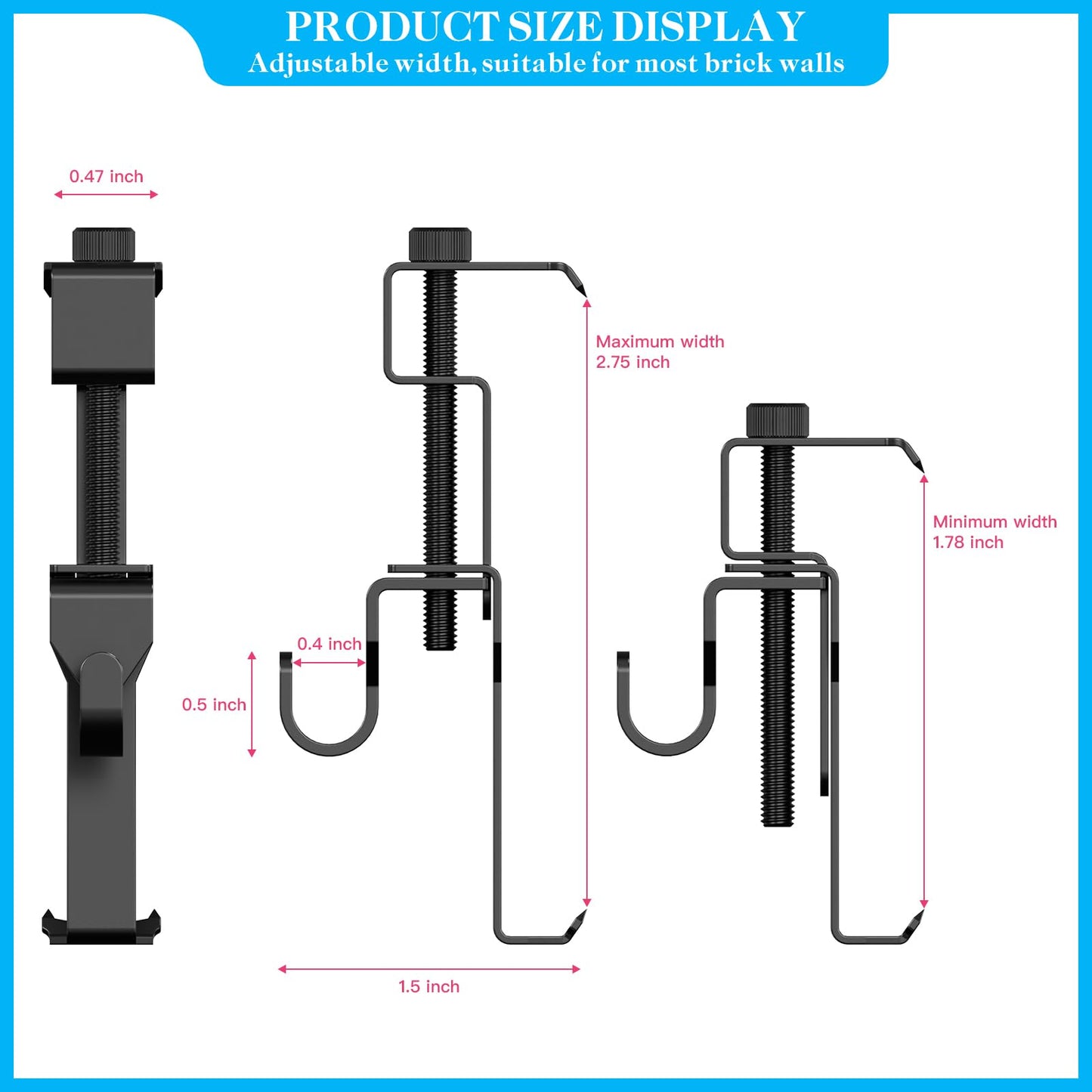 Lewufe Stainless Steel Brick Wall Clips, Brick Hooks Clamp Outdoor Heavy Duty 1-3/4" to 2-1/2" Brick Hook Brick Hangers No Drill, 6 Packs
