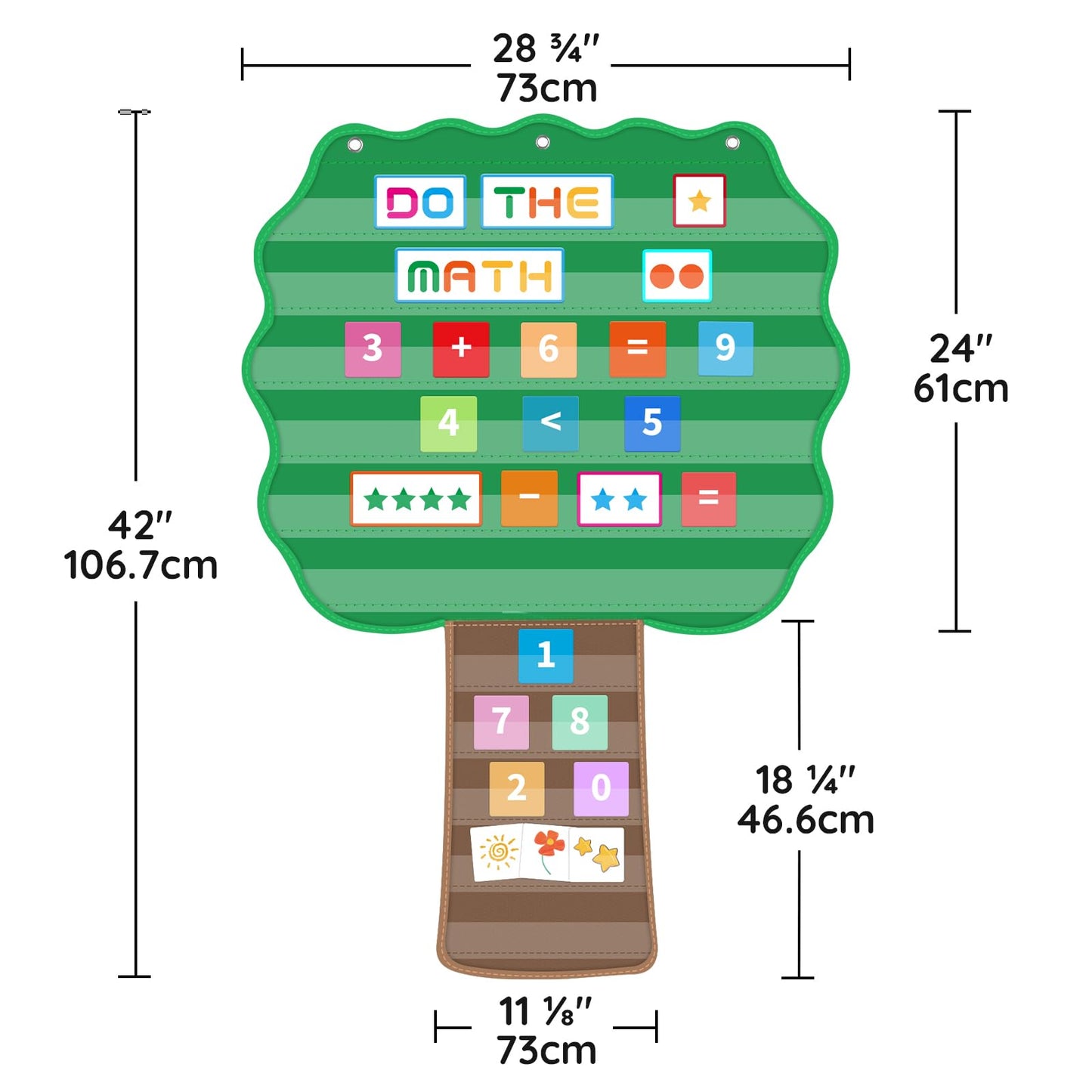 Tree Pocket Chart for Classroom, 42"x 28 ¾" Large Hanging Pocket Charts for Kids, Back to School Supplies for Teacher, Pocket Charts with 11 Sentence Strips Holder (Green)
