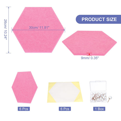 PATIKIL Felt Bulletin Board, 12"x10", 6 Packs Self Adhesive Hexagon Felt Tiles for Sound Proofing Wall Panels for Home Office Recording Studio,Game Room, Peach Red