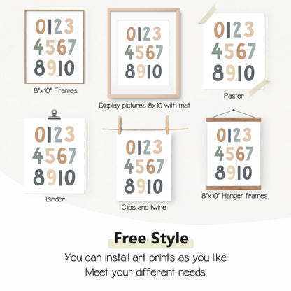 PLKMN Let's Play Read Wall Art Set of 4, Educational Posters, Montessori Classroom Decor, Neutral Kids Decor,Alphabets Number Prints for Nursery Classroom,8x10 Unframed - Boho
