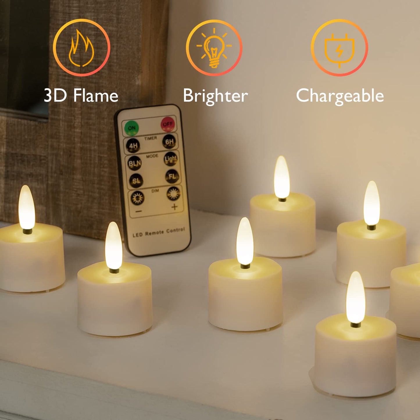 Homemory Flameless Rechargeable Tea Lights with Remote Timer - LED Tea Lights Battery Operated, Realistic Flickering for Home Holiday Decor, Wedding Table Centerpieces, 12-Pack (Φ 1-1/2''×H 2-1/3'')