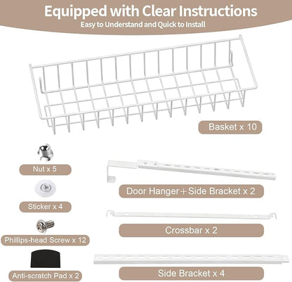 ElegantArray 10-Tier Pantry Door Oragnizer, Over The Door Pantry Organizer Rack and Storage, Hanging Spice Rack Shelves Door, Home Office Laundry Room Bathroom & Kitchen Organization, White